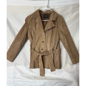 Outbrook Vintage Womens Size Small Brown Suede Outer Stitch Jacket Waste Tie 90s